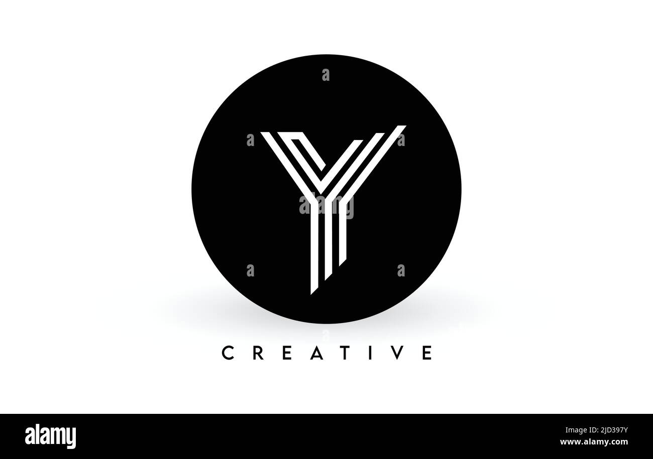 Logo mit Y-Buchstaben auf einem schwarzen Kreis. Kreative weiße Linien Ein Buchstabe Logo Symbol Vektor Illustration. Stock Vektor