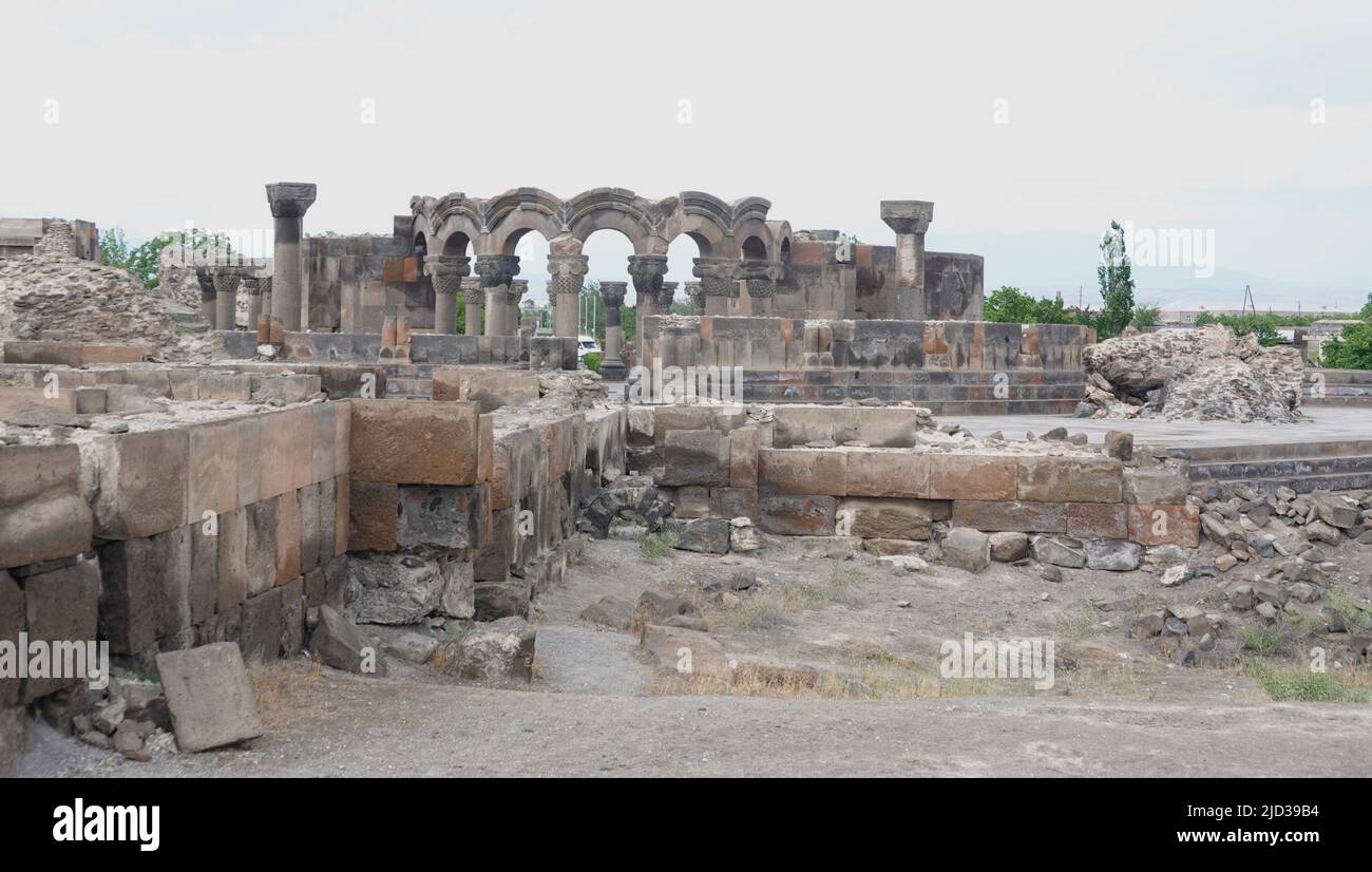 Ruine des siebten Jahrhunderts Zvartnots Kathedrale, Ptghunk, Jerewan, Armenien Stockfoto