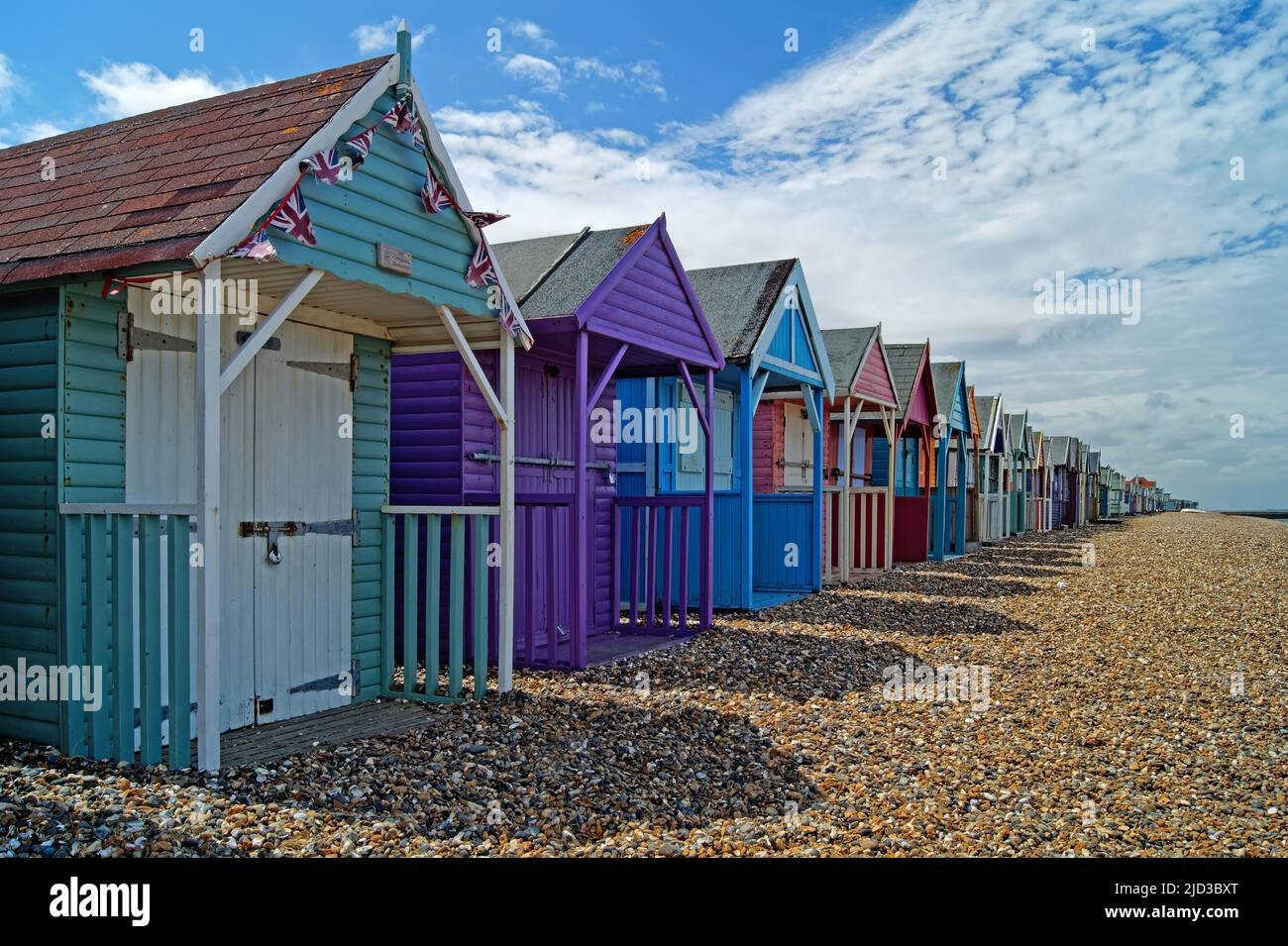 UK, Kent, Herne Bay Beach Huts Stockfoto
