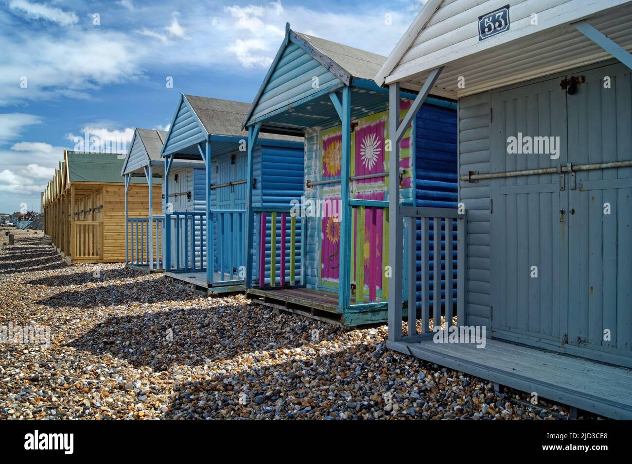 UK, Kent, Herne Bay Beach Huts Stockfoto
