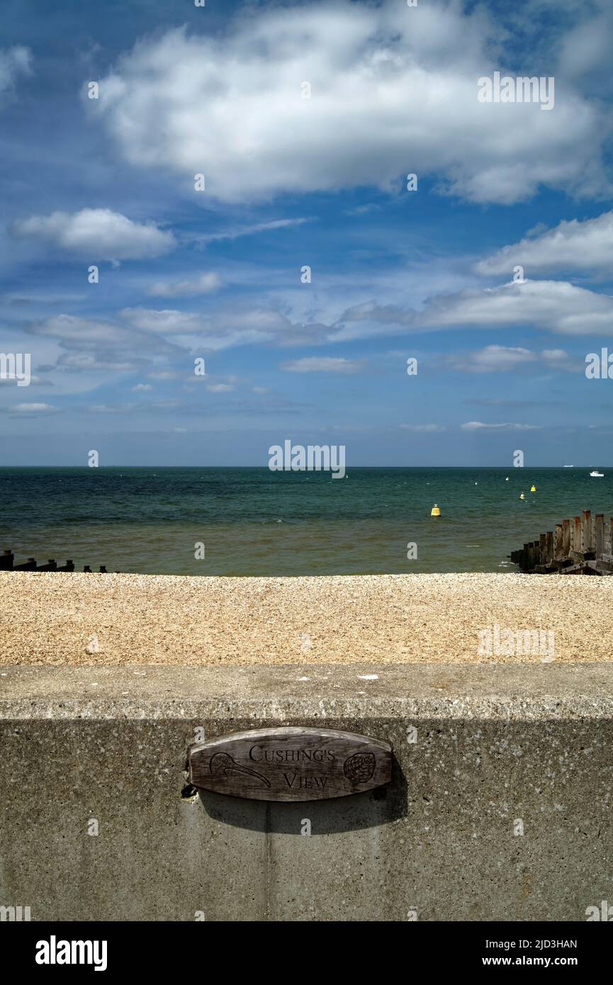 UK, Kent, Whitstable, Peter Cushings View und Plaque Stockfoto