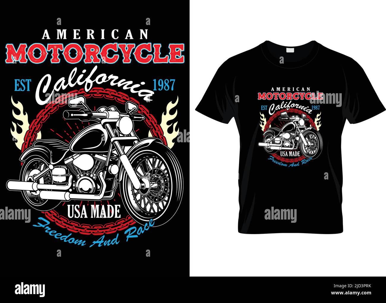 Motorrad-T-Shirt. Motorrad Vektor Retro Typografie T-Shirt-Design für Rennfahrer. Stock Vektor