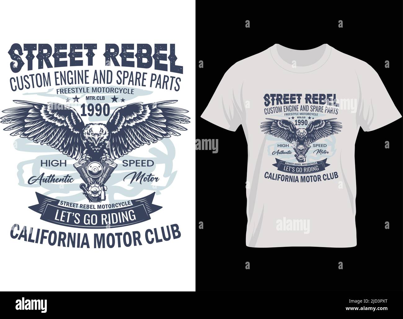 Motorrad-T-Shirt. Motorrad Vektor Retro Typografie T-Shirt-Design für Rennfahrer. Stock Vektor