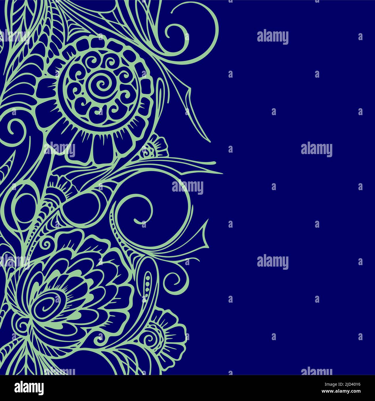Blaue nahtlose florale Grenze auf blauem Hintergrund, florale Grafik wiederholen Design-Element, Textur, Muster Stock Vektor