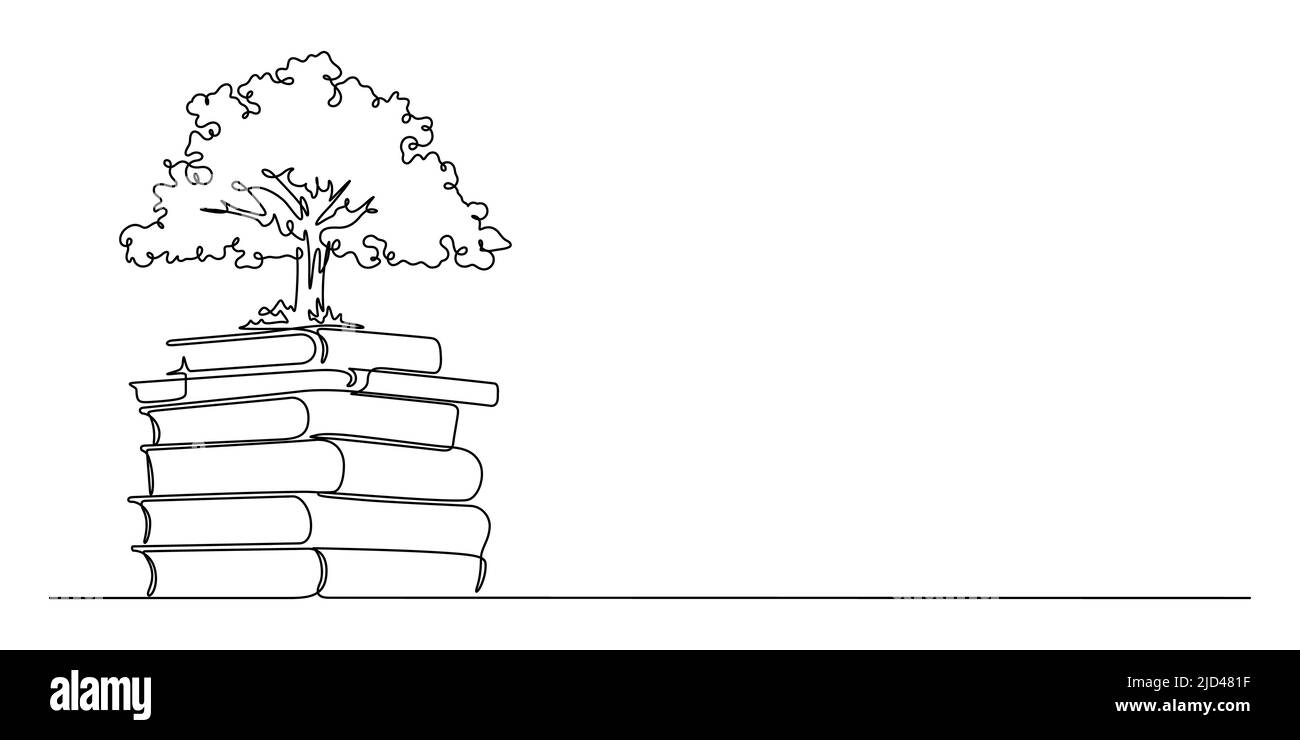 Vektordarstellung „Baum des Wissens“. Eine Linie Zeichnung Stil von Hand gezeichnet. Stock Vektor