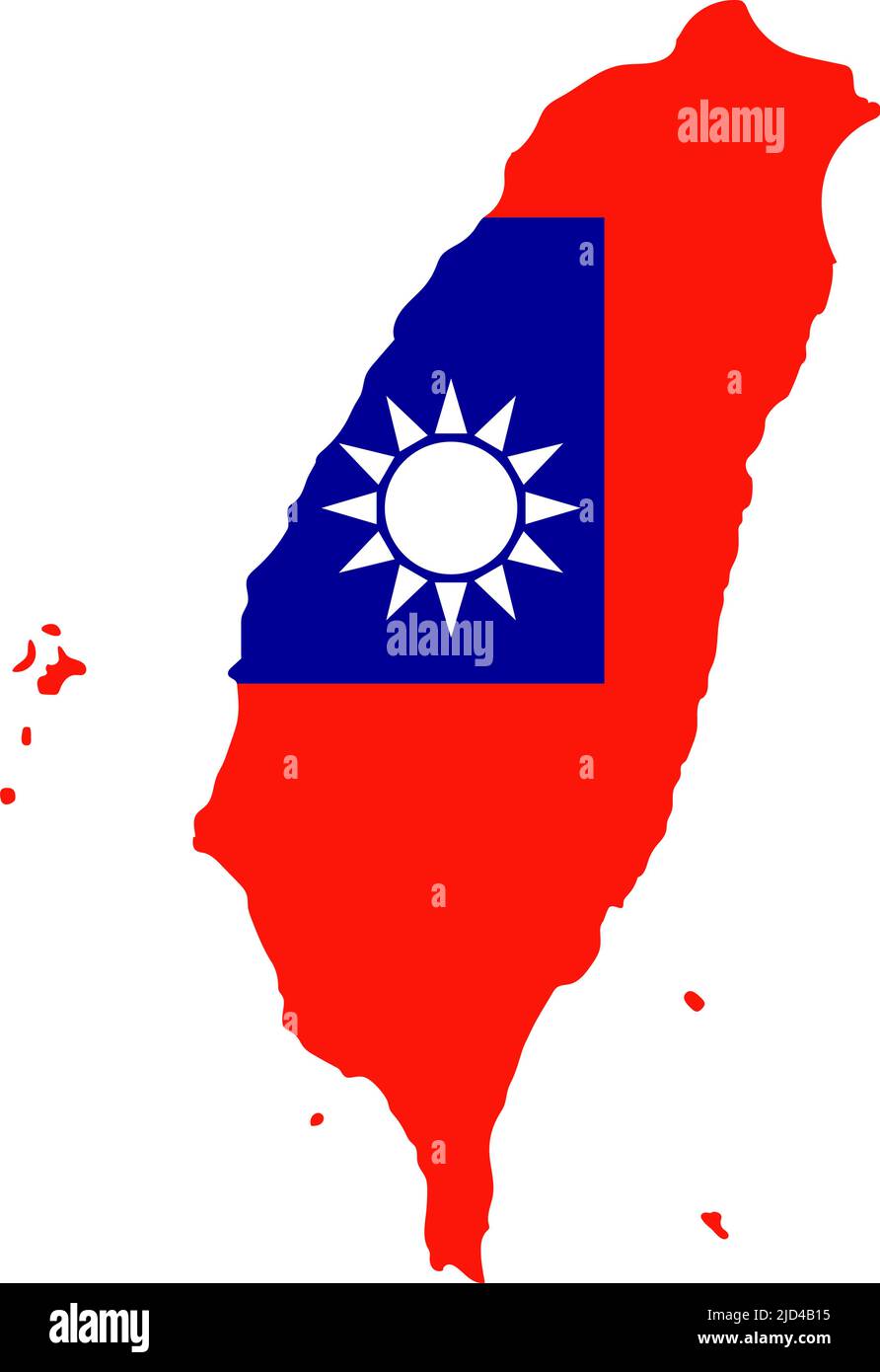 Taiwanesische Flagge in Form einer Karte von Taiwan. Bearbeitbarer Vektor. Stock Vektor
