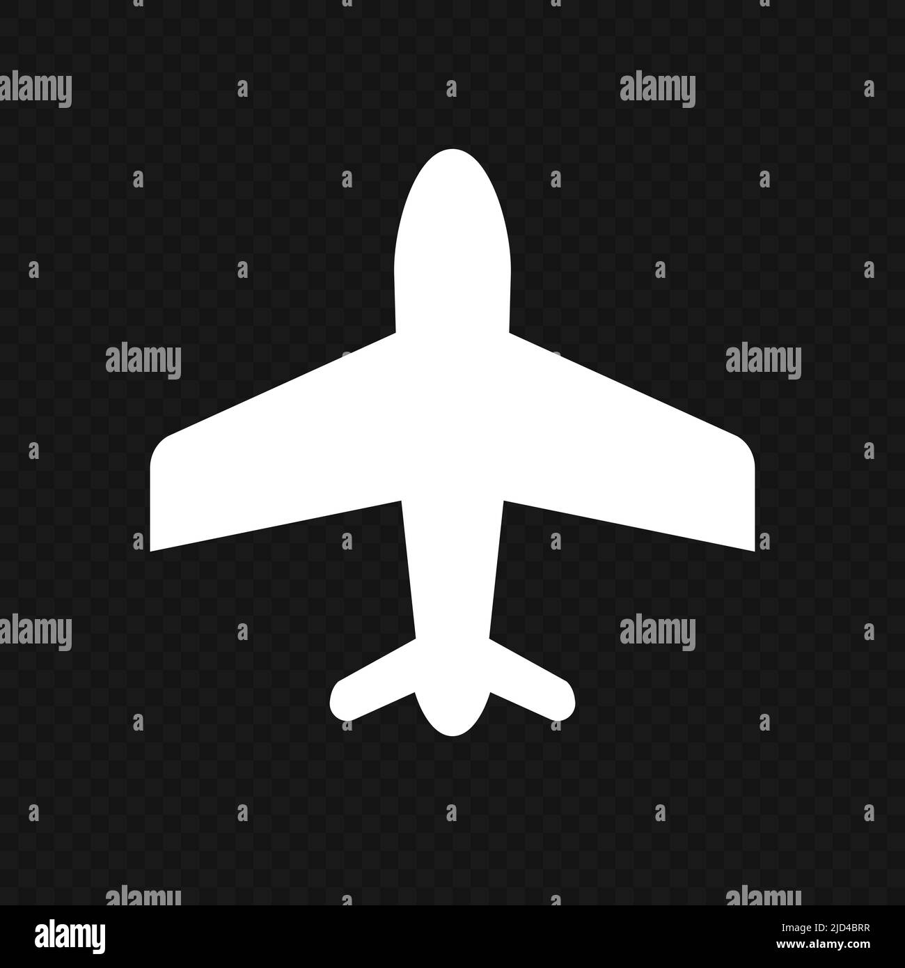 Weißes Flugzeugsymbol auf schwarzem transparenten Hintergrund isoliert. Bearbeitbarer Vektor. Stock Vektor