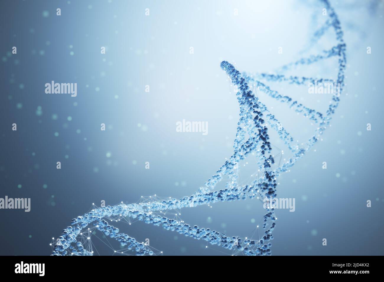 Bioengineering-Konzept mit Spiralmolekül-DNA-Struktur auf abstraktem hellblauem Hintergrund. 3D Rendern Stockfoto