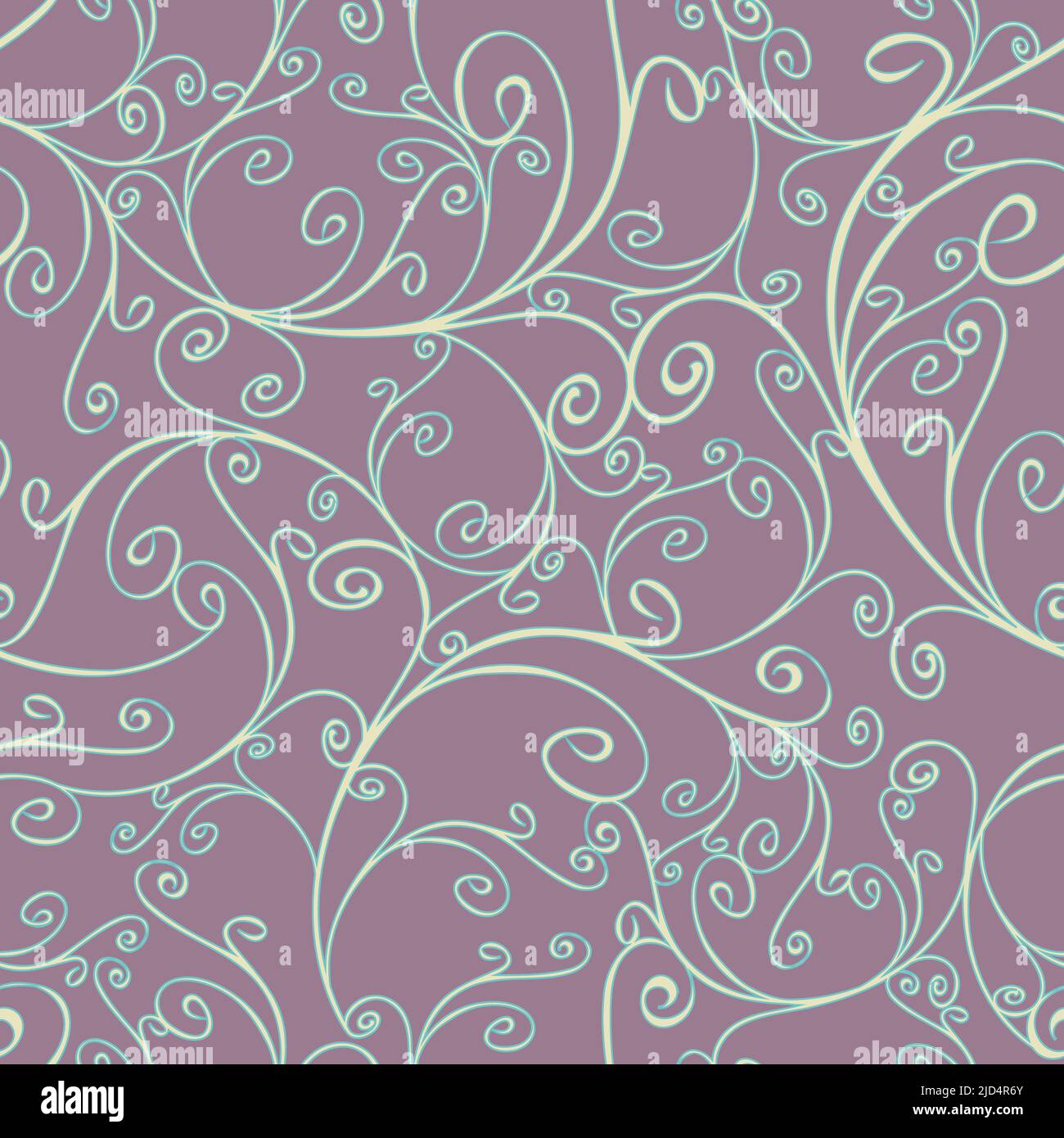 Nahtloses Vektormuster mit gekrümmten Linien auf violettem Hintergrund. Romantische florale Tapetenstruktur. Stock Vektor