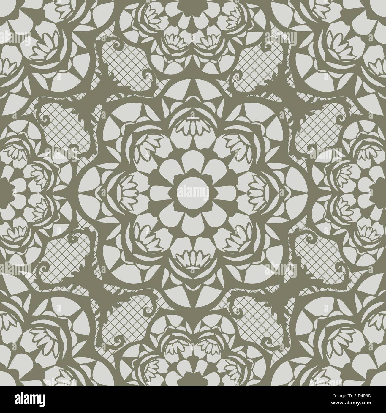 Nahtloses Vektormuster mit Spitzenstruktur auf grauem Hintergrund. Romantisches Mosaik-Tapetendesign. Vintage florales Material Mode Textil. Stock Vektor