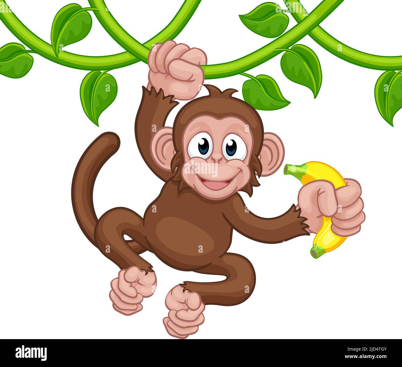 Affen Singen Auf Jungle Vines Mit Banana Cartoon Stock Vektor