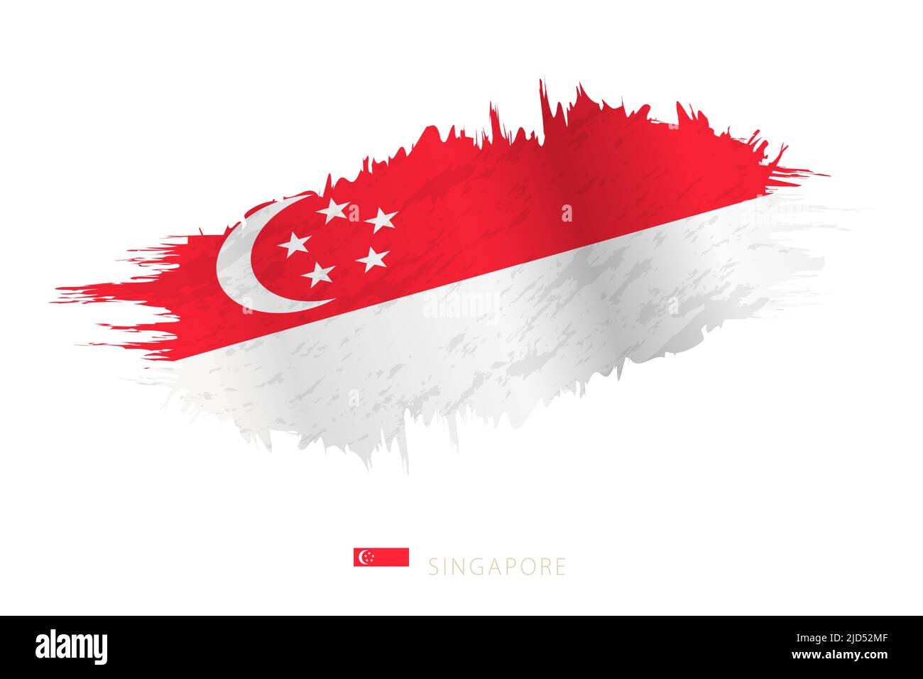 Bemalte Pinselstreichflagge von Singapur mit wehender Wirkung. Vektorflagge. Stock Vektor