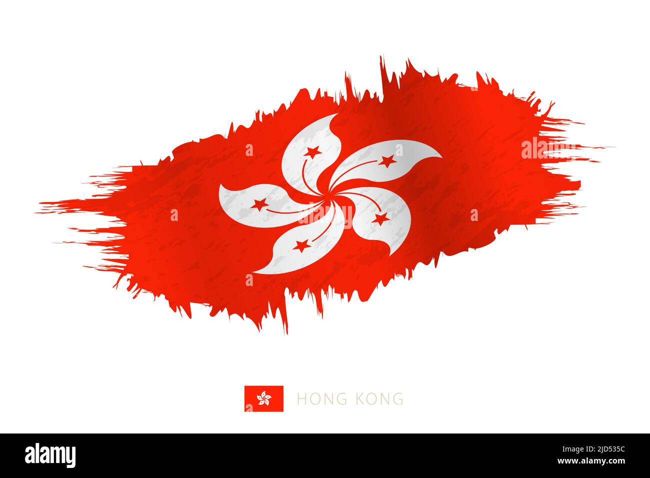 Bemalte Pinselstreichflagge von Hongkong mit wehender Wirkung. Vektorflagge. Stock Vektor