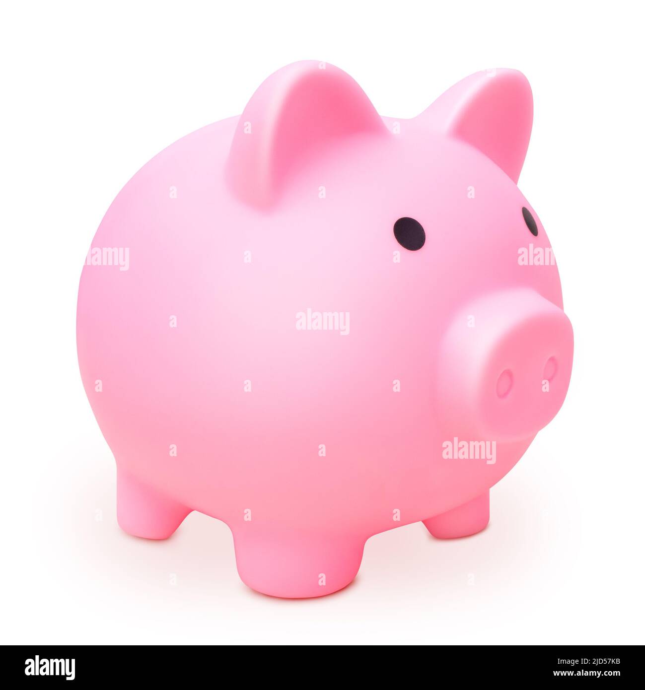 Rosa Sparschwein für Banknoten und Münzen isoliert auf weißem Hintergrund. Das Konzept der Investitionen und finanziellen Einsparungen für den Ruhestand und Urlaub Stockfoto