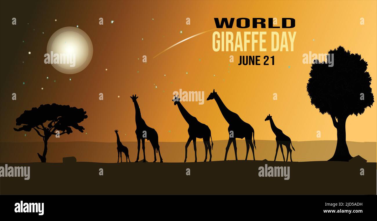 Der Welt-Giraffe-Tag ist eine jährliche Veranstaltung, die von der Giraffe Conservation Federation initiiert wurde, um das am längsten halsige Tier am längsten Tag des Jahres zu feiern Stock Vektor