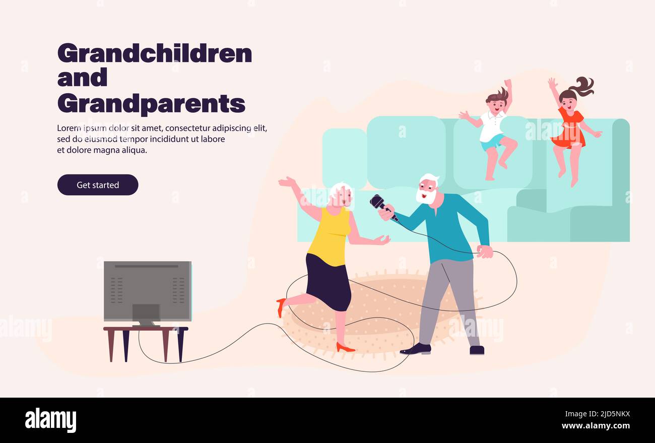 Landing-Webpage-Vorlage mit Großeltern, die Zeit mit Enkeln verbringen Stock Vektor