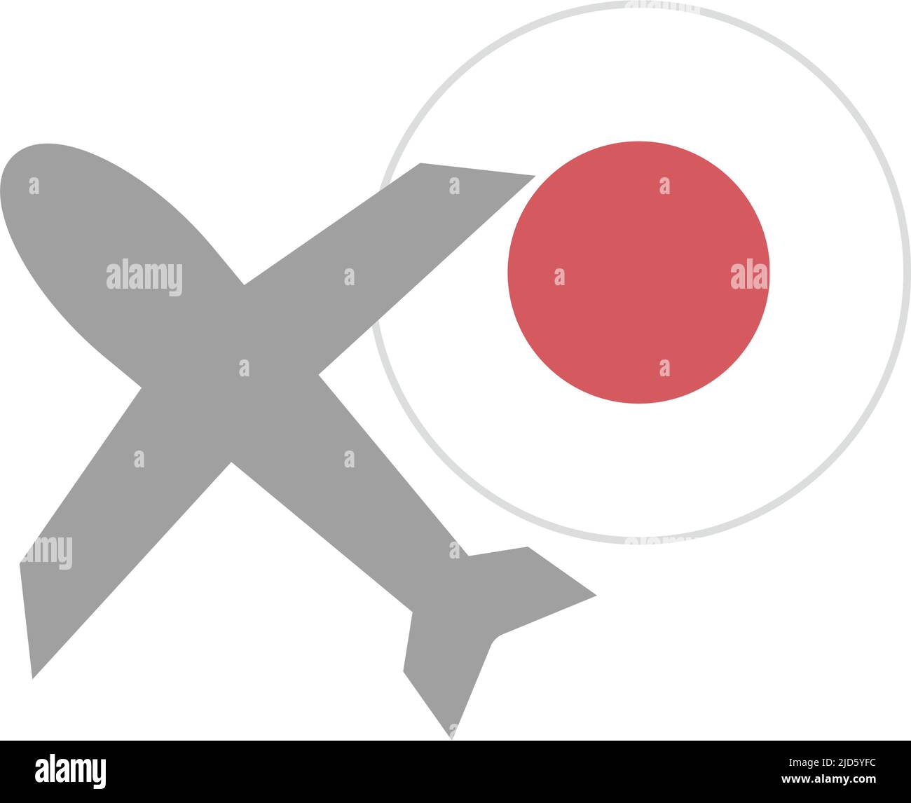 Runde japanische Flagge und Flugzeug-Symbol. Auslandsreisen nach Japan. Bearbeitbarer Vektor. Stock Vektor