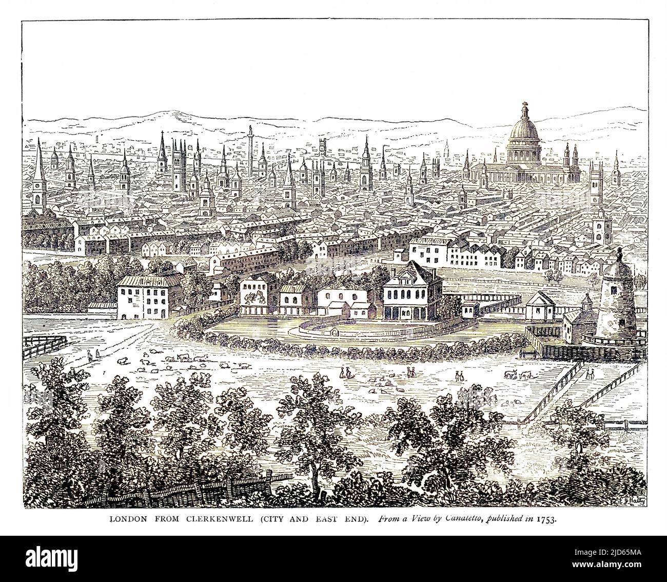 Ein Blick auf die Stadt und das East End von London von Clerkenwell in 1753 Colorized Version von : 10002326 Datum: 1753 Stockfoto