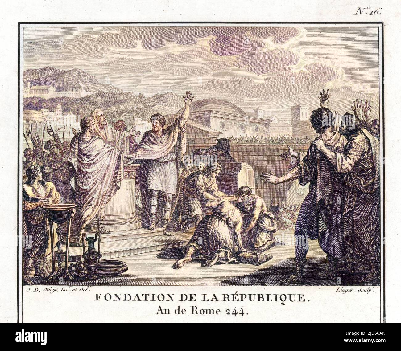 Die Gründung der Römischen Republik, nach der Vertreibung der Tarkine, letzte Könige von Rom. Kolorierte Version von : 10006550 Datum: 509 v. Chr. Stockfoto