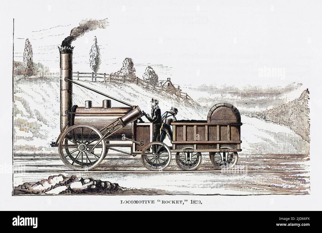 Die Lokomotive von George Stephenson, die Rocket, gewann einen Preis der Liverpool and Manchester Railway Company. Kolorierte Version von : 10007164 Datum: 1829 Stockfoto