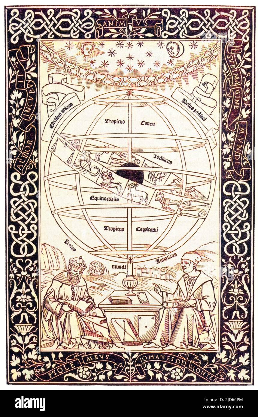 Johann Muller, bekannt als Regiomontanus, erläutert das System von Ptolemaeus Colorized Version von : 10010059 Datum: 1543 Stockfoto