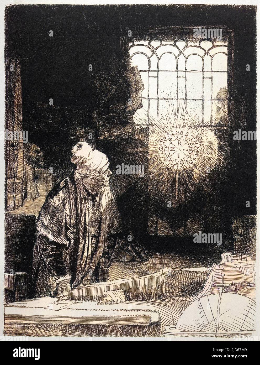 Ein Zauberer bei der Arbeit - Doktor Faustus Colorized Version von : 10022940 Datum: Ca. 1660 Stockfoto