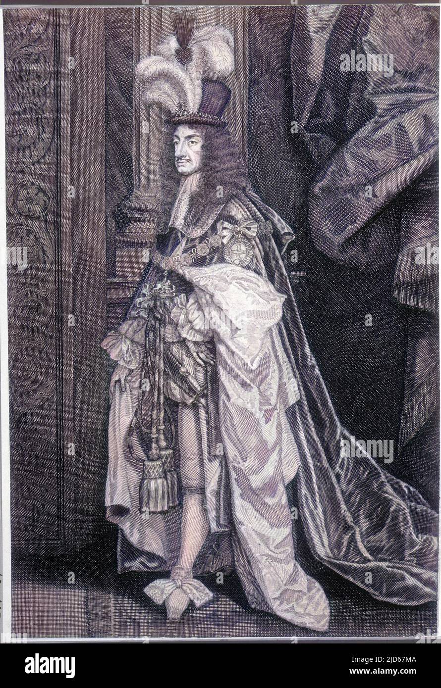 CHARLES II (1630 - 1685), König von England (1660 - 1685), in seinen Gewändern. Kolorierte Version von : 10022782 Stockfoto