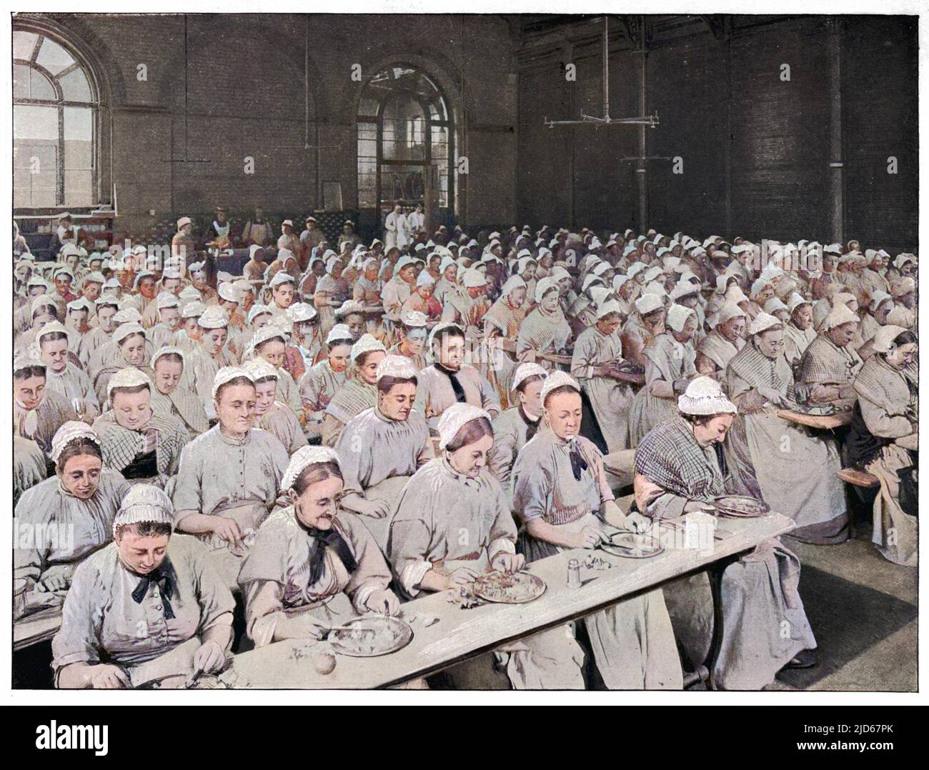 London : Frauen im Refektorium des Arbeitshauses von Saint Pancras. Kolorierte Version von : 10026346 Datum: 1895 Stockfoto