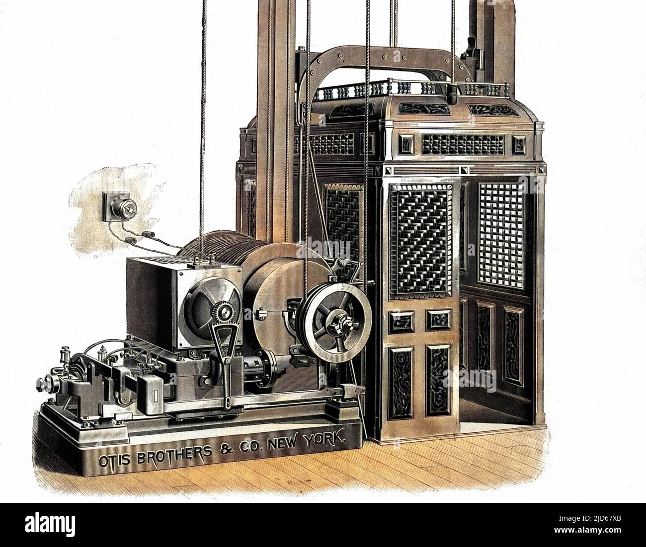 OTIS elektrischer Aufzug Colorized Version von : 10039727 Datum: 1890 Stockfoto