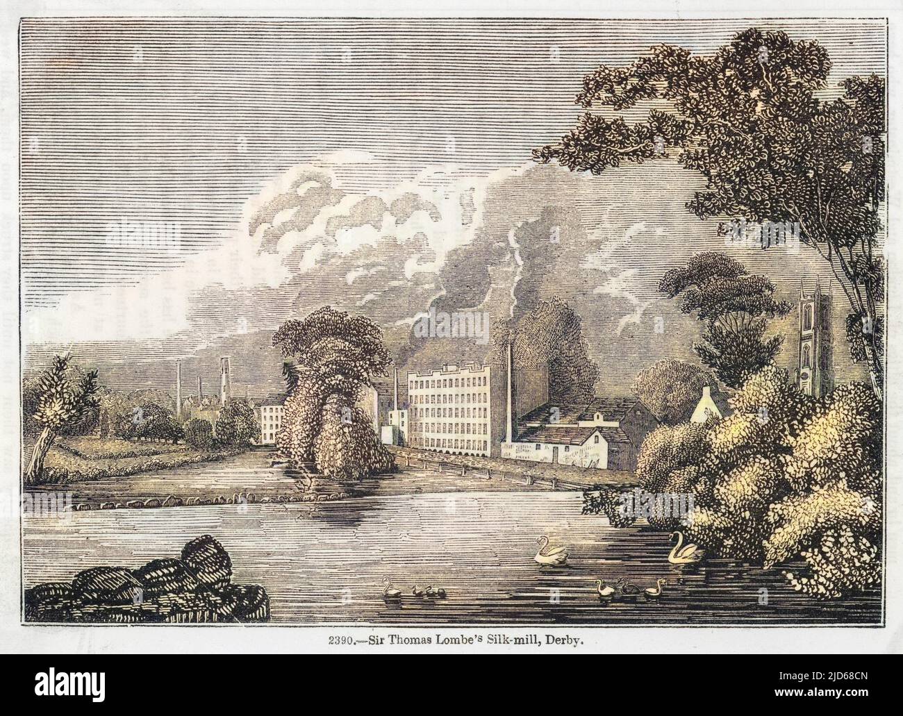 Sir Thomas Lombe's Silk Mill, Derby. Kolorierte Version von : 10090235 Datum: Ca. 1840 Stockfoto