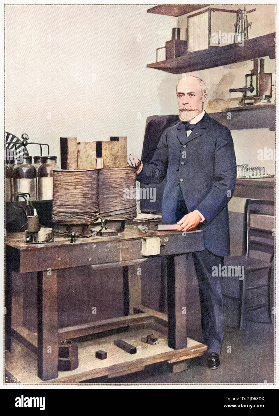 ANTOINE-HENRI BECQUEREL französischer Physiker, der 1903 den Nobelpreis für Physik gewann, fotografiert in seinem Labor Colorized Version von : 10094168 Datum: 1852 - 1908 Stockfoto