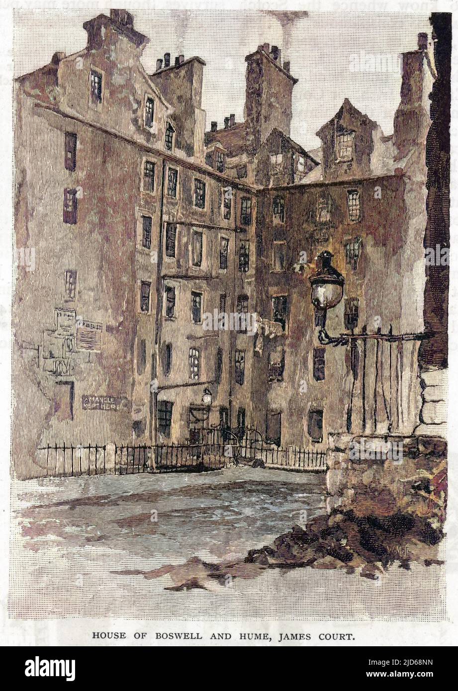 BOSWELL'S zu Hause in James Court, Edinburgh. Hume lebte auch hier. Kolorierte Version von : 10153190 Datum: 18. Jahrhundert Stockfoto