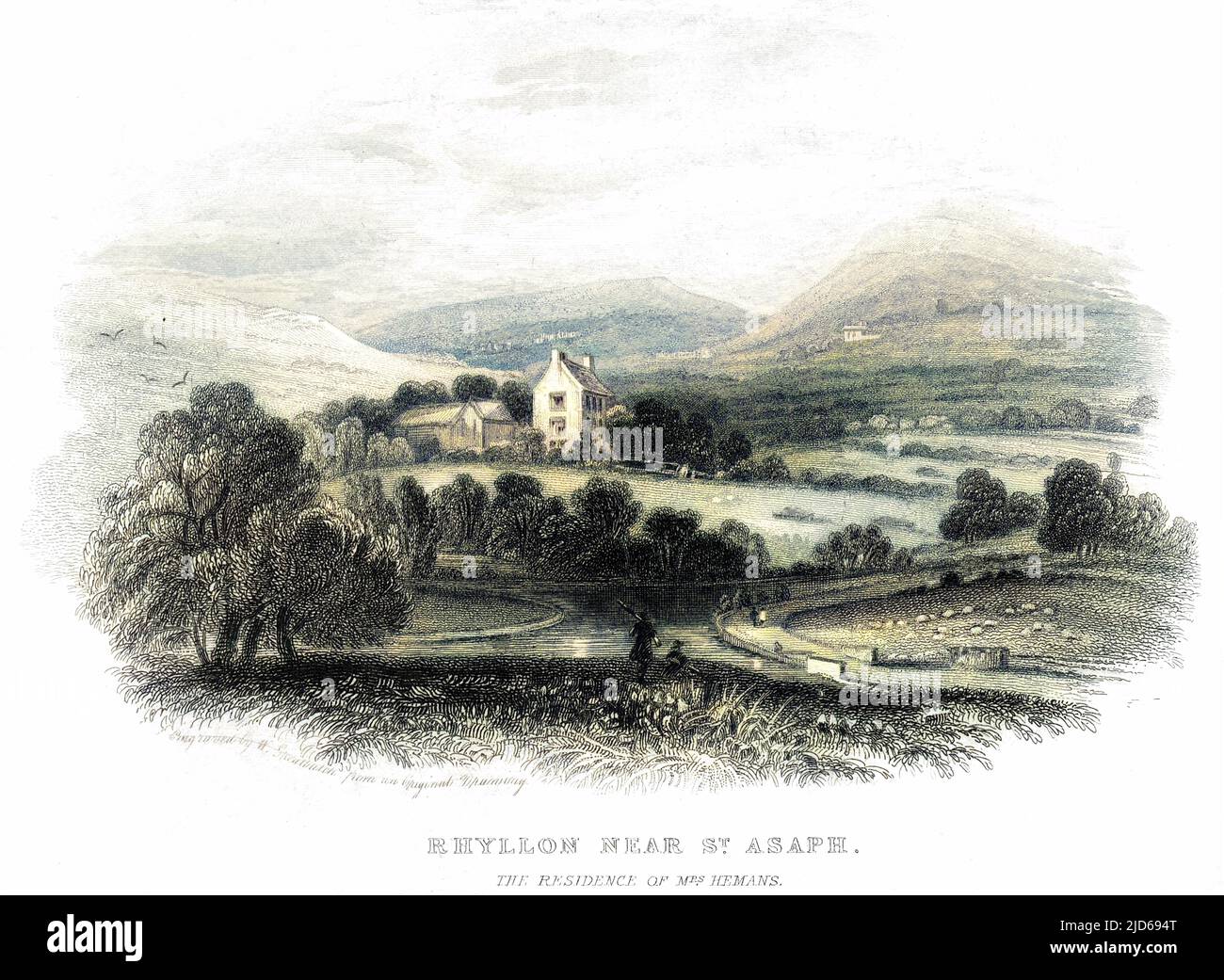 Die letzte Heimat von Felicia Hemans in Rhyllon, Nordwales Kolorierte Version von : 10160646 Datum: 1830s Stockfoto