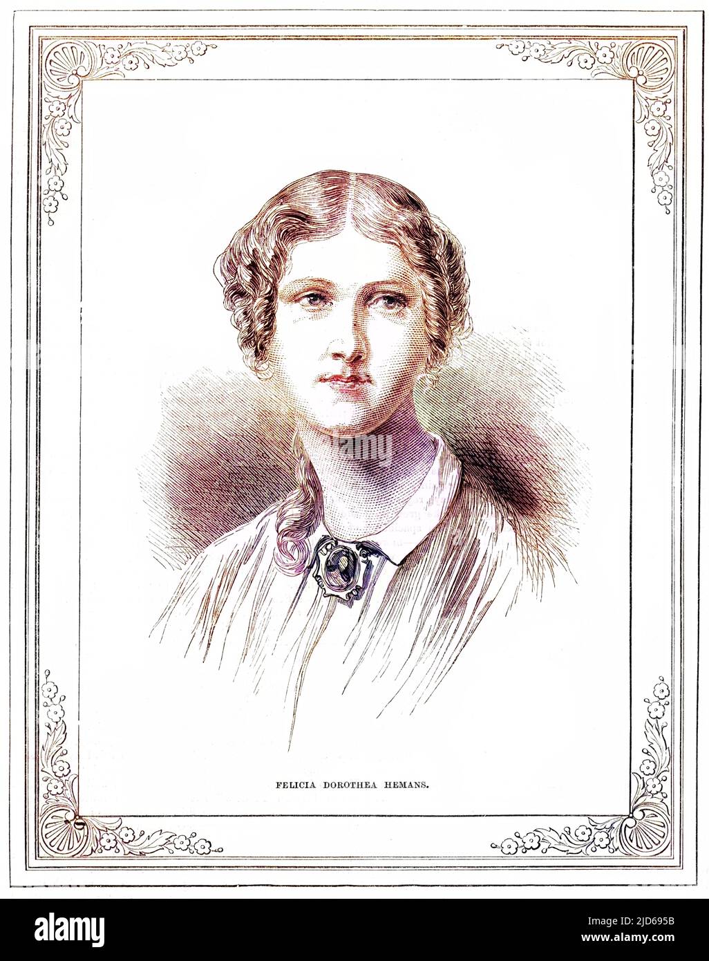 FELICIA DOROTHEA HEMANS populäre Schriftstellerin von erhebenden Versen - 'der Junge stand auf dem brennenden Deck', 'die herrschaftlichen Häuser Englands' usw. Colorized Version of : 10160642 Datum: 1793 - 1835 Stockfoto