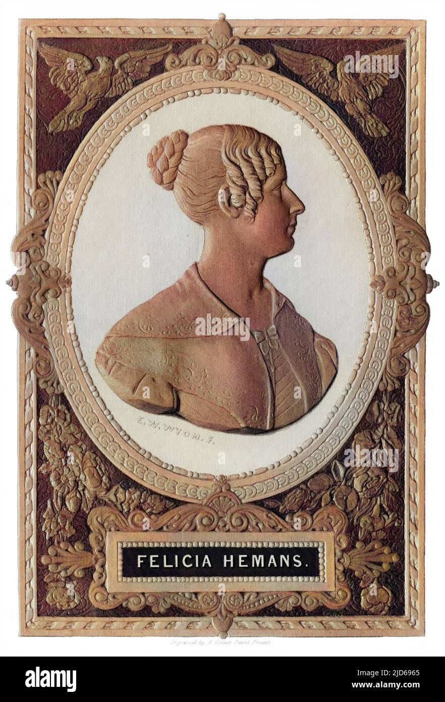 FELICIA DOROTHEA HEMANS populäre Schriftstellerin von erhebenden Versen - 'der Junge stand auf dem brennenden Deck', 'die herrschaftlichen Häuser Englands' usw. Colorized Version of : 10160643 Datum: 1793 - 1835 Stockfoto