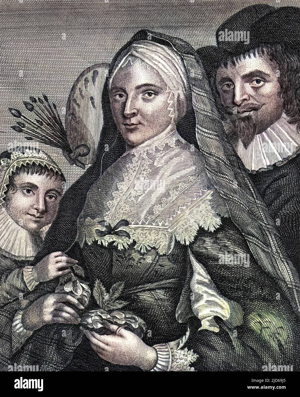 GEORGE JAMESON (1586 - 1644), schottischer Künstler, mit Frau Jameson und ihrem Kind. Kolorierte Version von : 10161710 Stockfoto