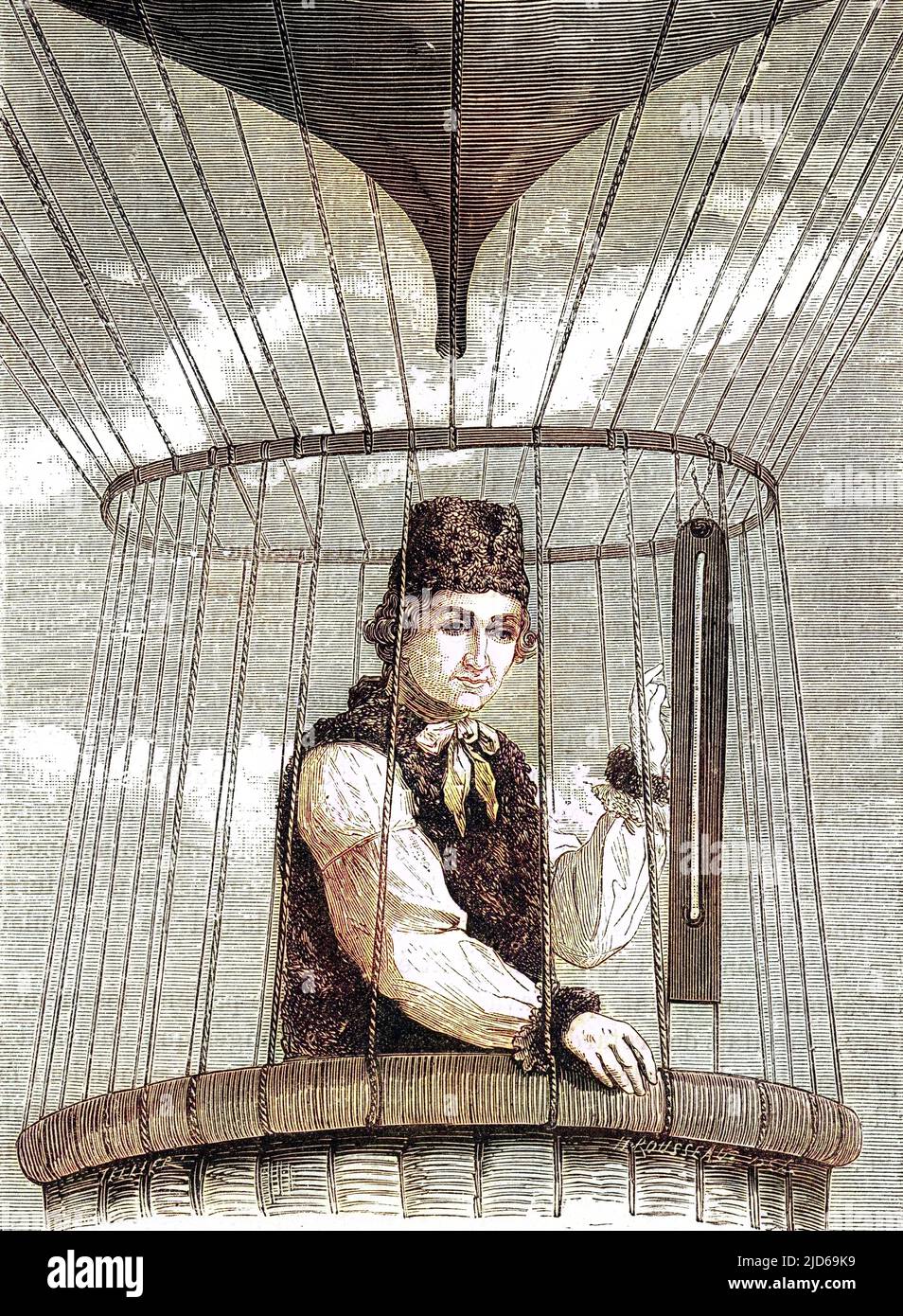 JOHN JEFFRIES amerikanischer Arzt und unerschrockener Ballonfahrer. Kolorierte Version von : 10161836 Datum: 1744 - 1819 Stockfoto