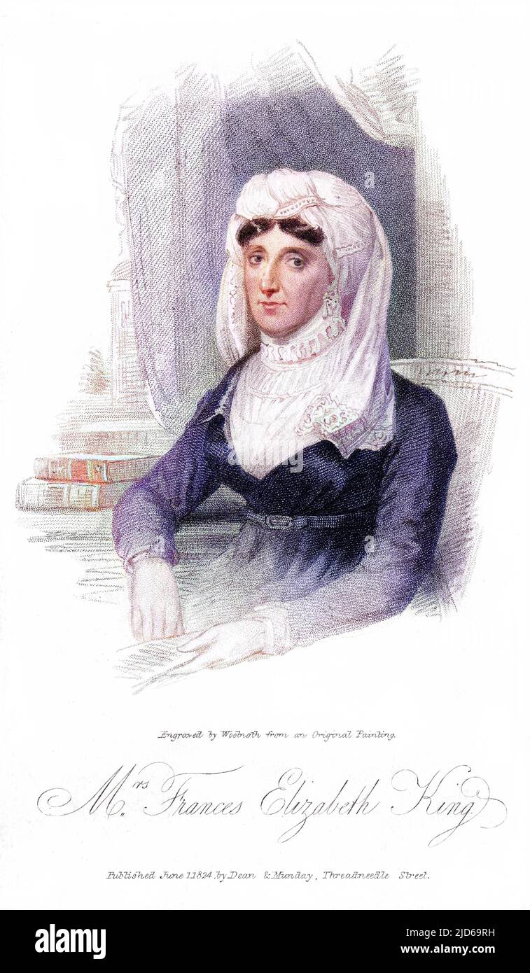 FRANCES ELIZABETH KÖNIG (geb. Bernard) Frau des Reverend Richard King : Schriftsteller. Kolorierte Version von : 10162223 Datum: 1757 - 1821 Stockfoto