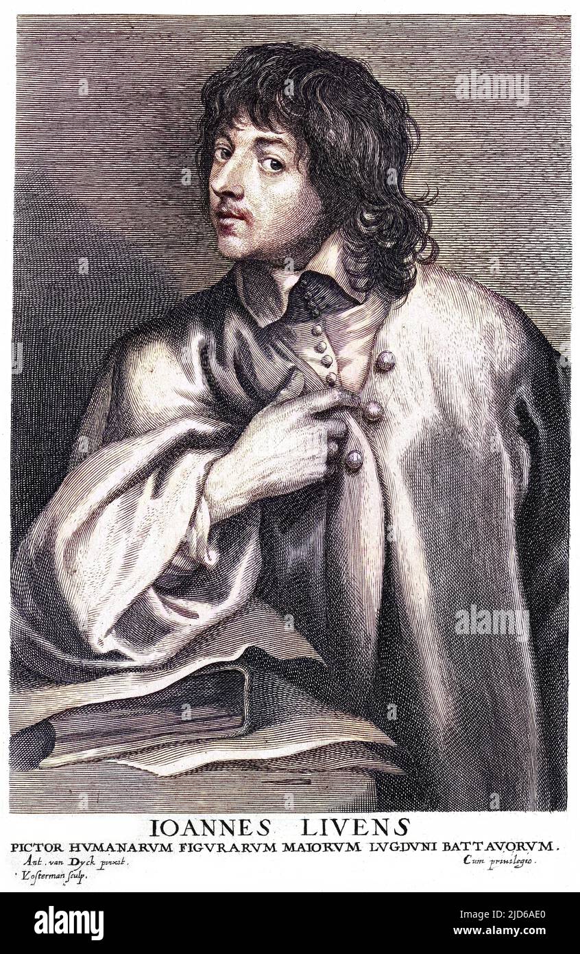 JAN LIEVENS Flämischer Maler - ein auffallend lebendiges Porträt. Kolorierte Version von : 10163258 Datum: 1607 - 1674 Stockfoto