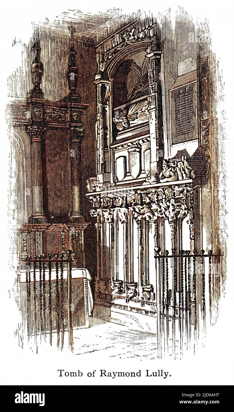 Das Grab von RAMON LLULL in der Kathedrale von Palma, Mallorca. Kolorierte Version von : 10163379 Datum: 1315 Stockfoto