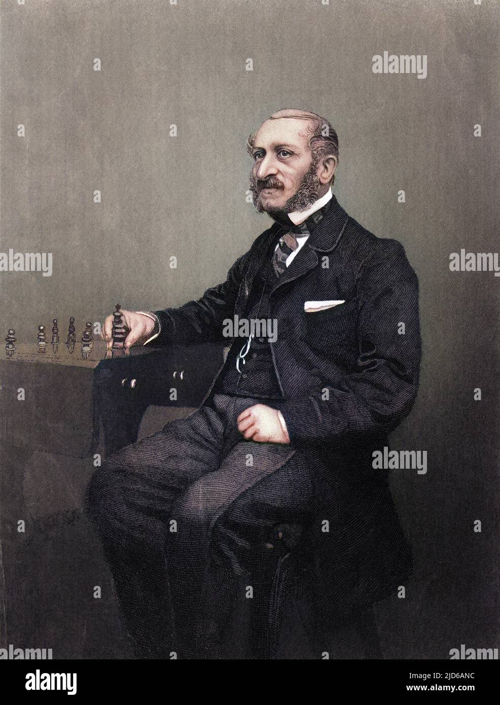 JOHN JACOB LOWENTHAL ungarisch-englischer Schachspieler Kolorisierte Version von : 10163676 Datum: 1810 - 1876 Stockfoto