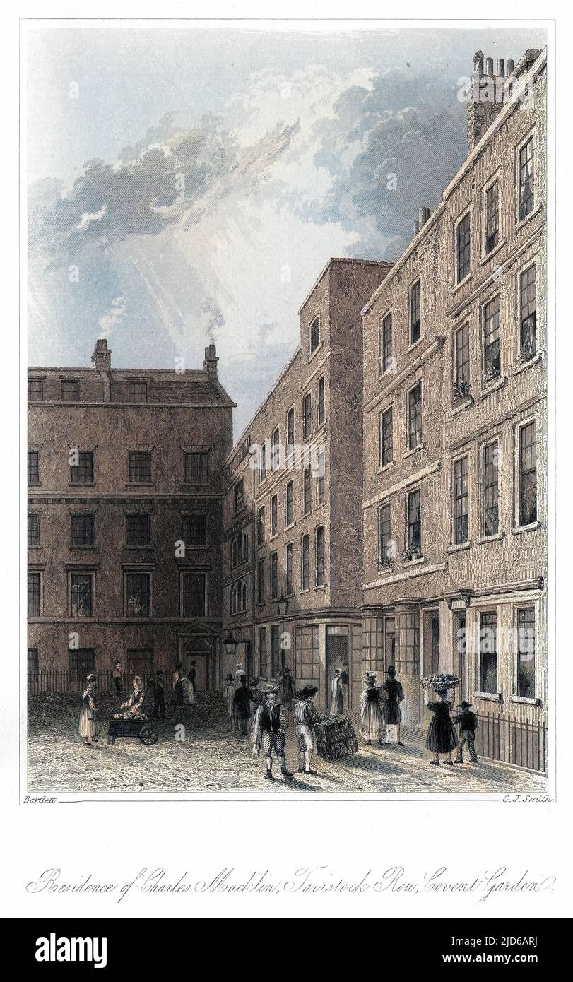 Die Heimat von Charles Macklin, dem langlebigen irischen Schauspieler, in Tavistock Row, Covent Garden, London: Kolorierte Version von : 10164028 Datum: 18. JAHRHUNDERT Stockfoto