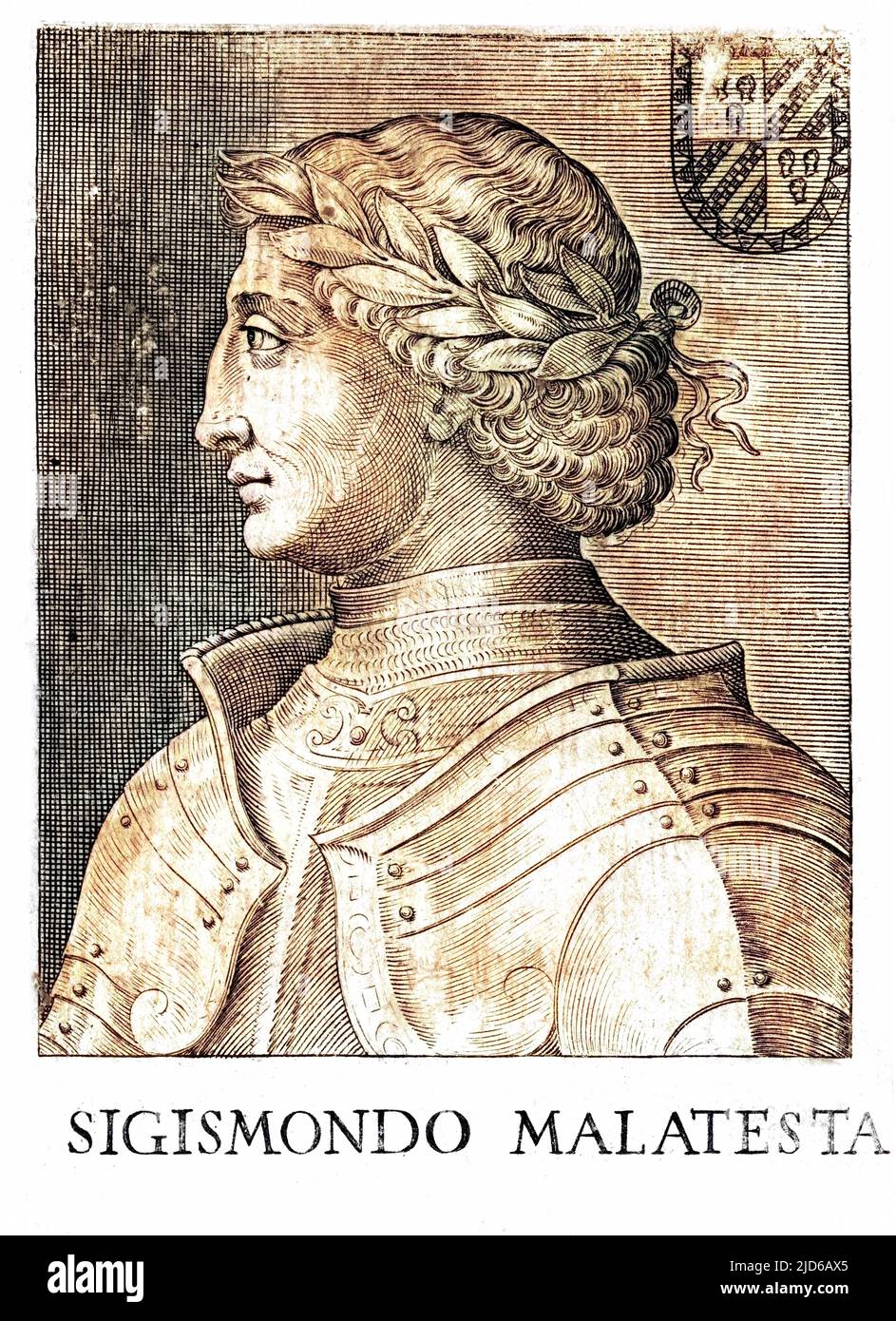 SIGISMONDO PANDOLFO MALATESTA italienischer Adliger, Mitglied des Herrscherhauses von Rimini, ein bekannter Mäzen der Künste. Colorierte Version von : 10164160 Datum: 1417 - 1468 Stockfoto