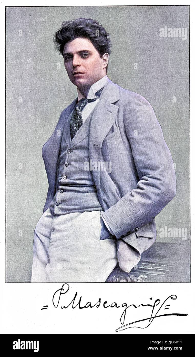 PIETRO MASCAGNI italienischer Musiker, Komponist von Cavalleria rusticana, L'amico Fritz und viele andere Opern. Kolorierte Version von : 10164621 Datum: 1863 - 1945 Stockfoto