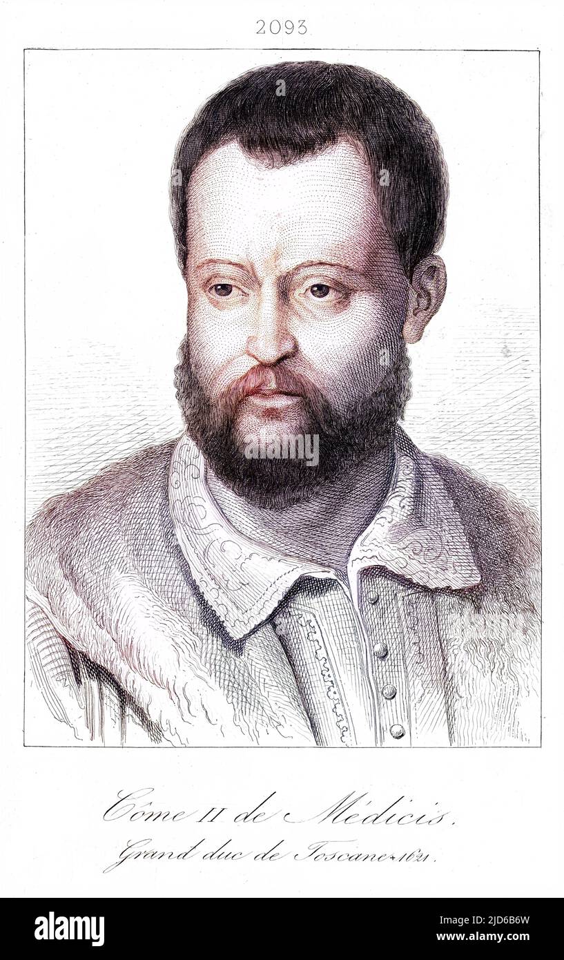 COSIMO I. DI MEDICI Herrscher von Florenz, Großherzog der Toskana. (Obwohl hier Cosimo II genannt, ist er korrekt Cosimo I) Colorized Version von : 10164771 Datum: 1519 - 1574 Stockfoto