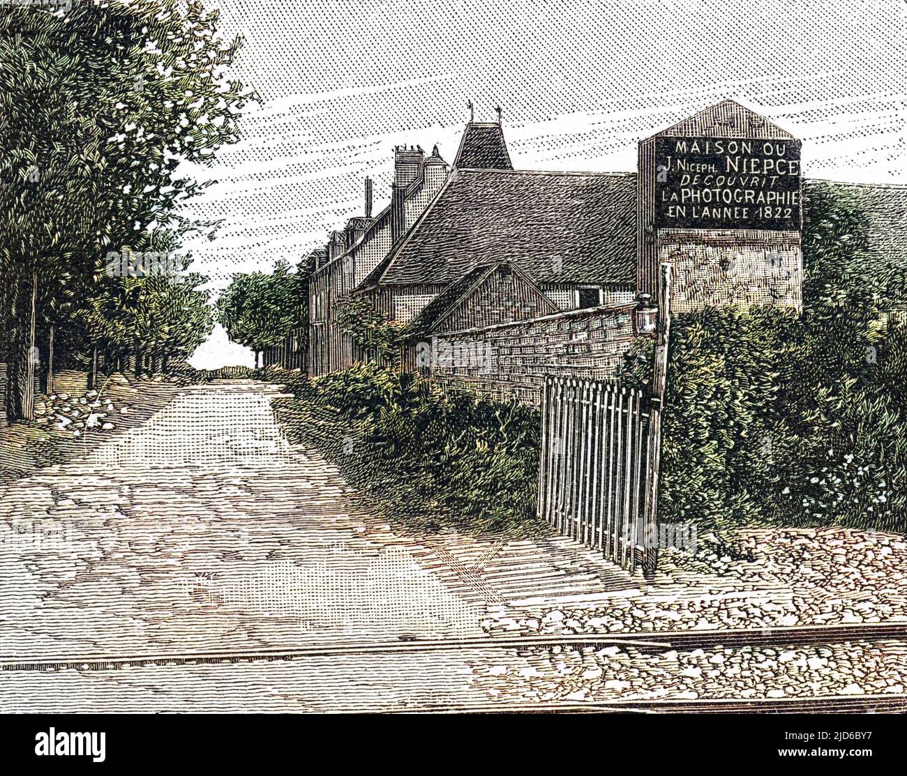 Die Heimat von Nicephore Niepce in Chalons-sur-Saone, heute ein Museum für Fotografie und einen Besuch wert, wenn Sie vorbeikommen. Kolorierte Version von : 10167347 Datum: 1891 Stockfoto