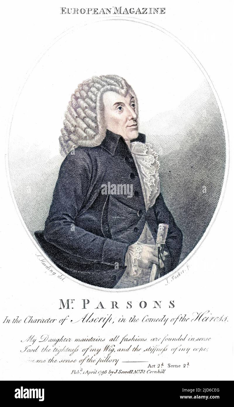 WILLIAM PARSONS Schauspieler, als Alscrip in 'die Erbin', colorierte Version von : 10172088 Datum: 1736 - 1795 Stockfoto