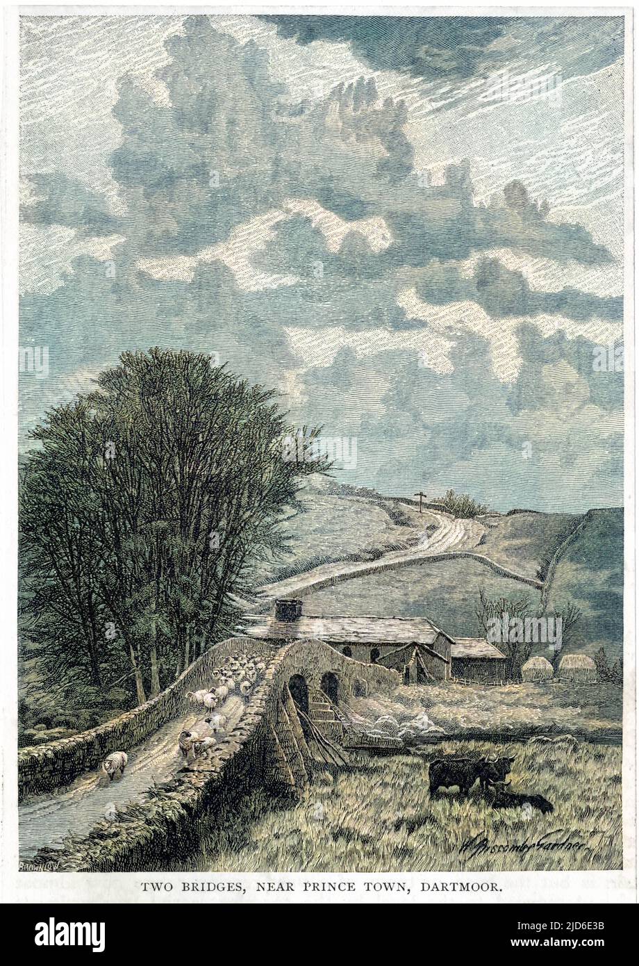 Zwei Brücken, in der Nähe von Prince Town, Dartmoor, Devon, so genannt, weil es nicht eine, sondern zwei Brücken besitzt. Kolorierte Version von : 10236550 Datum: Ca. 1890 Stockfoto