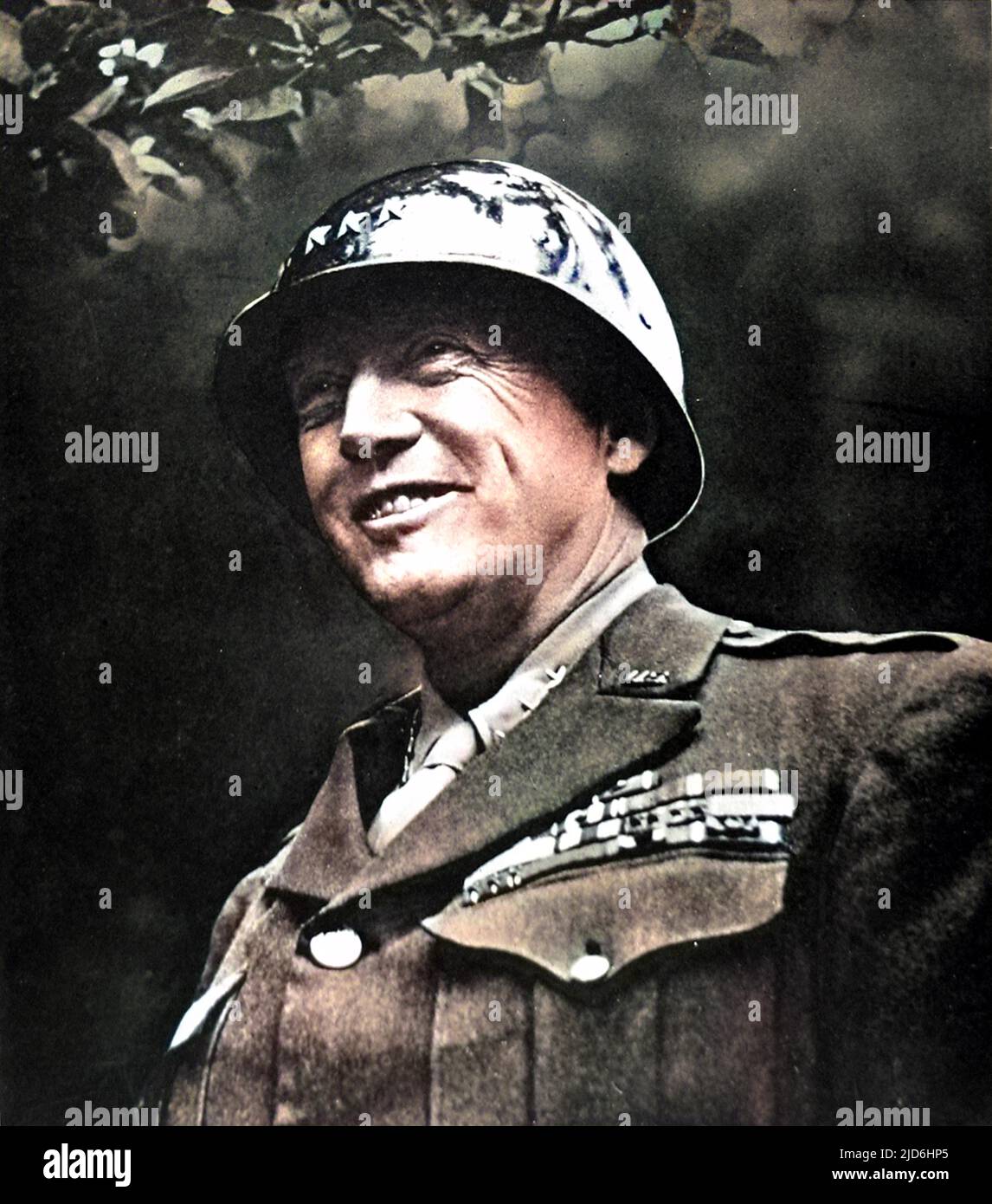 Generalleutnant George S. Patton (1885 - 1945), der amerikanische Militärkommandeur, Anfang 1945 abgebildet. Kolorierte Version von: 10220233 Datum: 1945 Stockfoto