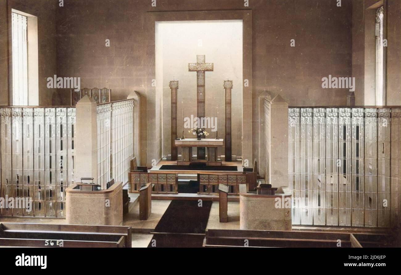 St Matthews Church, Millbrook, Jersey, wurde 1934 von A. B. Grayson und Rene Lalique renoviert. Kolorierte Version von: 10644619 Datum: Ca. 1910s Stockfoto